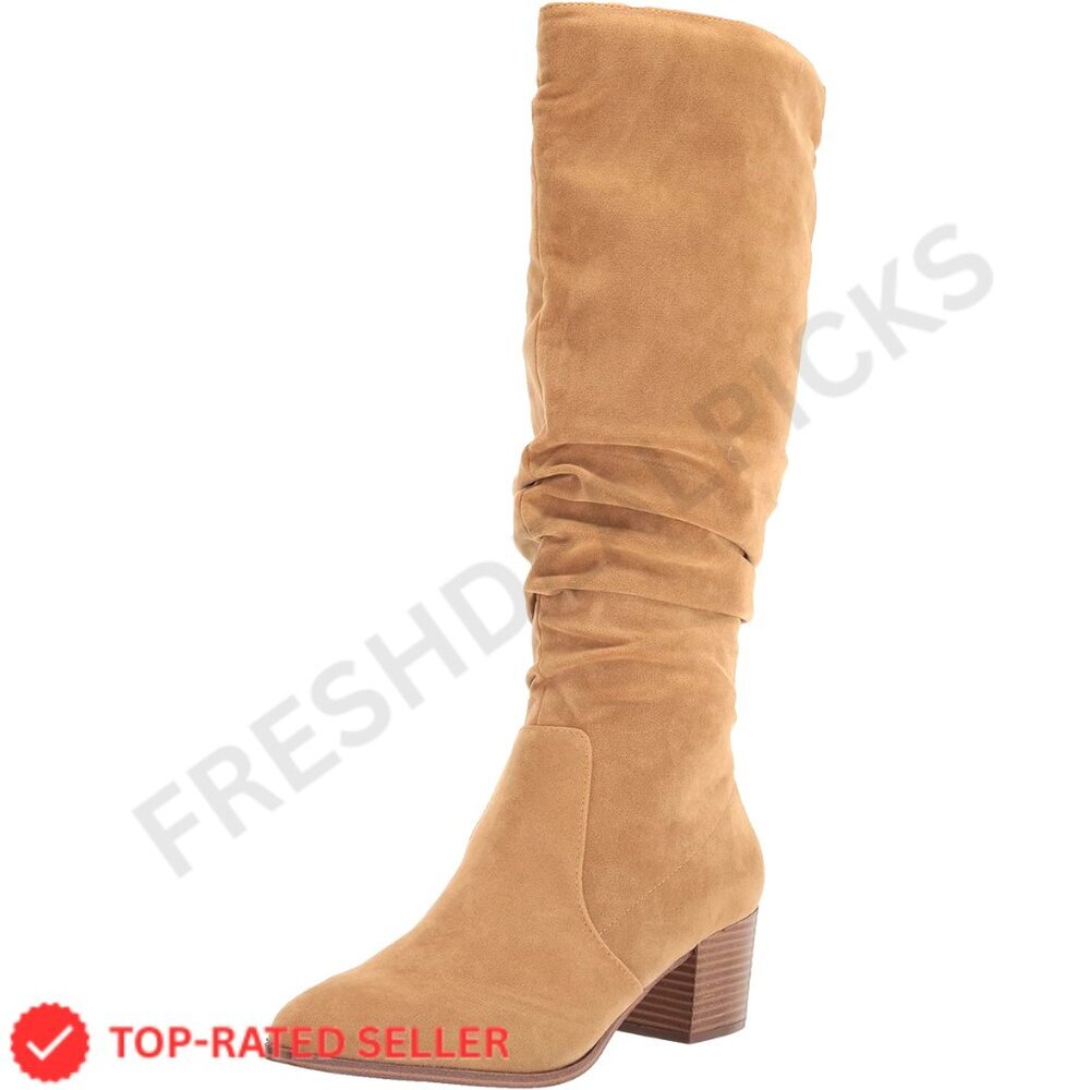 Brand New Amazon Tall Boots 5 Tan Block Heel